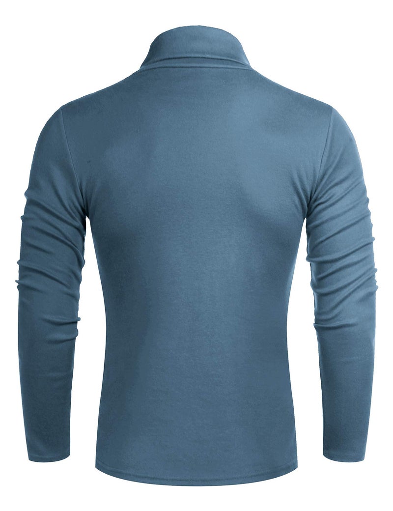 Poriff Men's Turtleneck Pullover Melange Colored Slim Fit Long Sleeve Sweater Blue M - Image 3